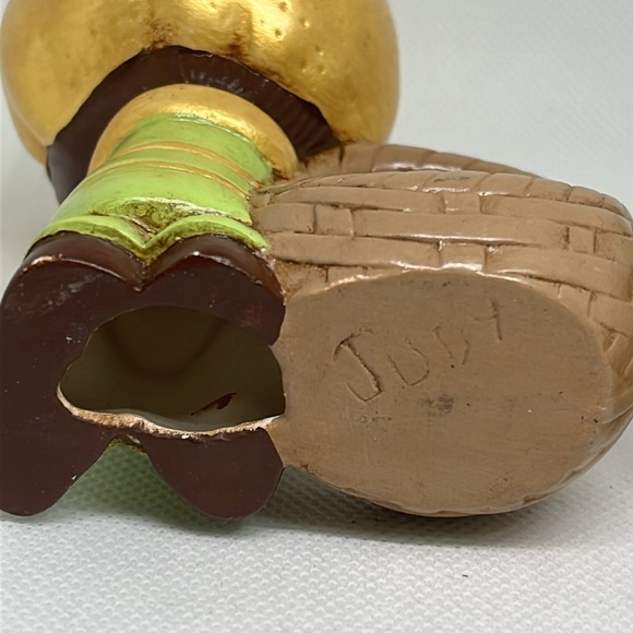 Vintage ceramic hand painted boy and girl standing by basket 4” tall - Picture 4 of 8